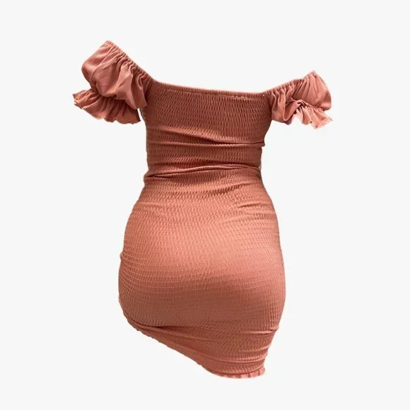 (NWT) Smocked Ruched Dress (Midi or Mini) - Salmon - Picture 6 of 7